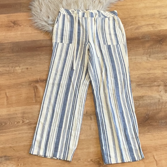 land ‘n sea Pants - Land n' Sea Linen Blend Blue and White Striped Coastal Nautical Pant Lightweight